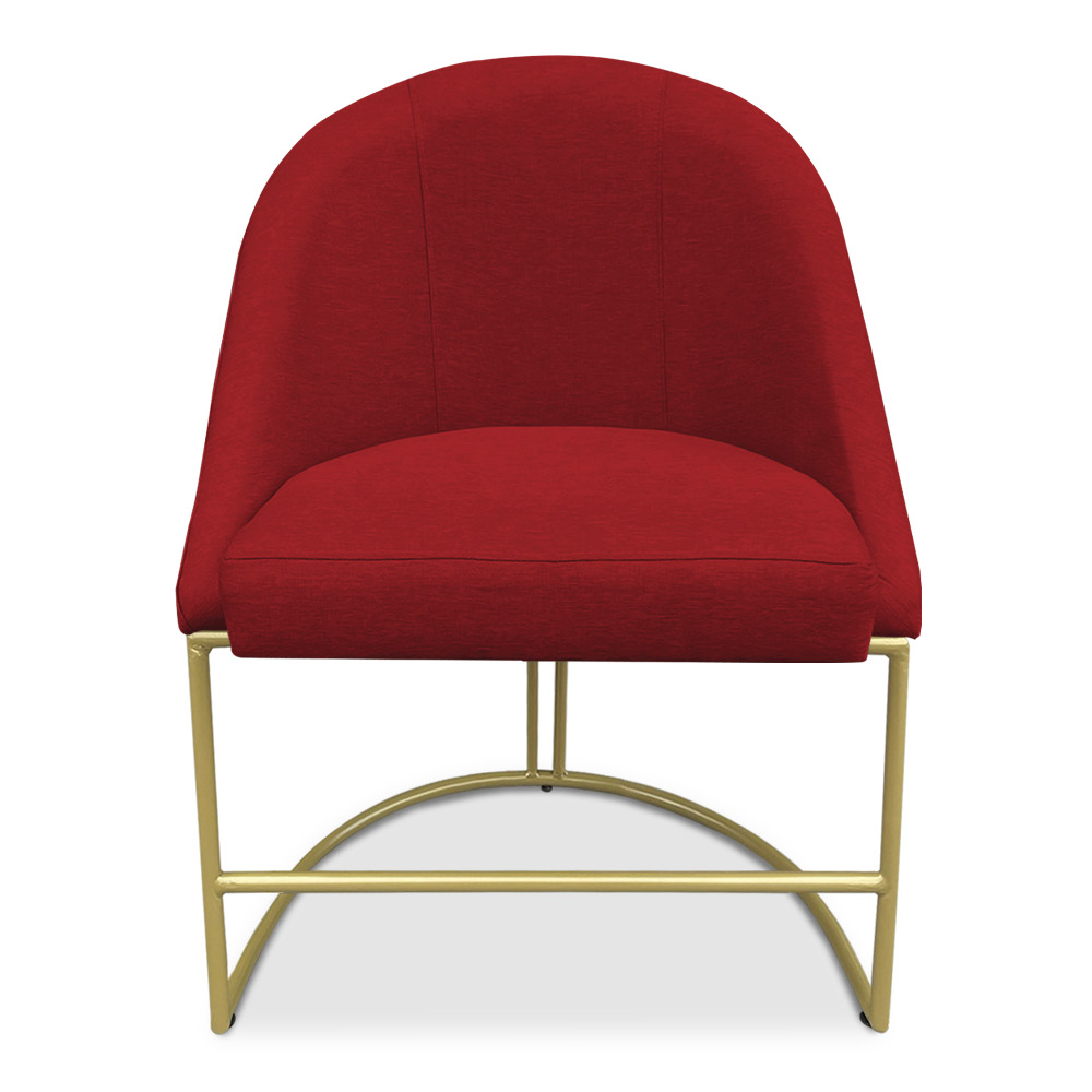 Kit 06 Cadeiras Poltrona de Jantar Bela Suede Vermelho Base Metálica Industrial Dourado - Pallazio