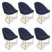 Kit 06 Cadeiras Poltrona de Jantar Bela Veludo Azul Marinho Base Metálica Industrial Dourado - Pallazio