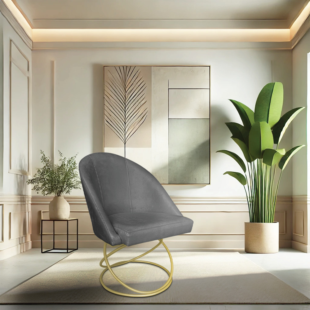 Kit 06 Cadeiras Poltrona de Jantar Bela Veludo Grafite Base Metálica Luxo Dourado - Pallazio