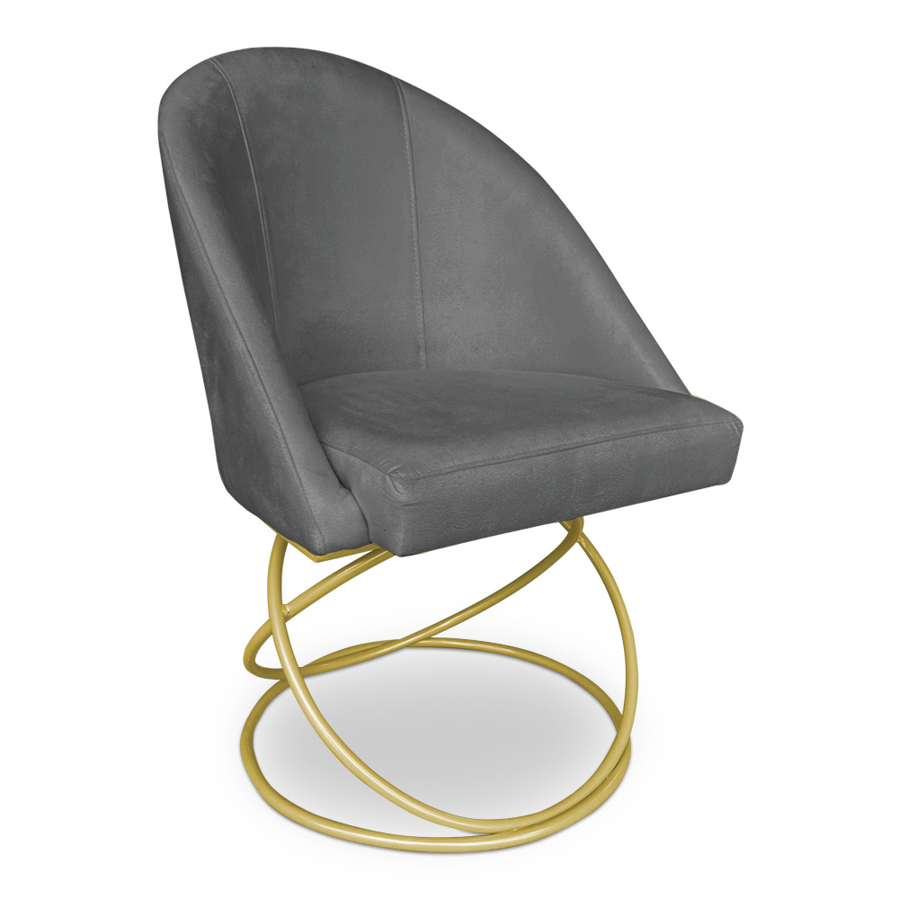 Kit 06 Cadeiras Poltrona de Jantar Bela Veludo Grafite Base Metálica Luxo Dourado - Pallazio