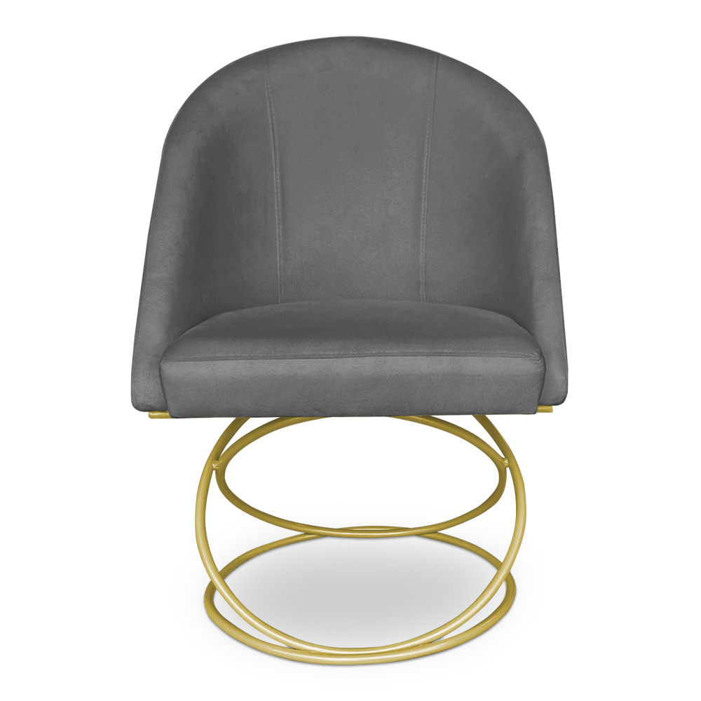 Kit 06 Cadeiras Poltrona de Jantar Bela Veludo Grafite Base Metálica Luxo Dourado - Pallazio