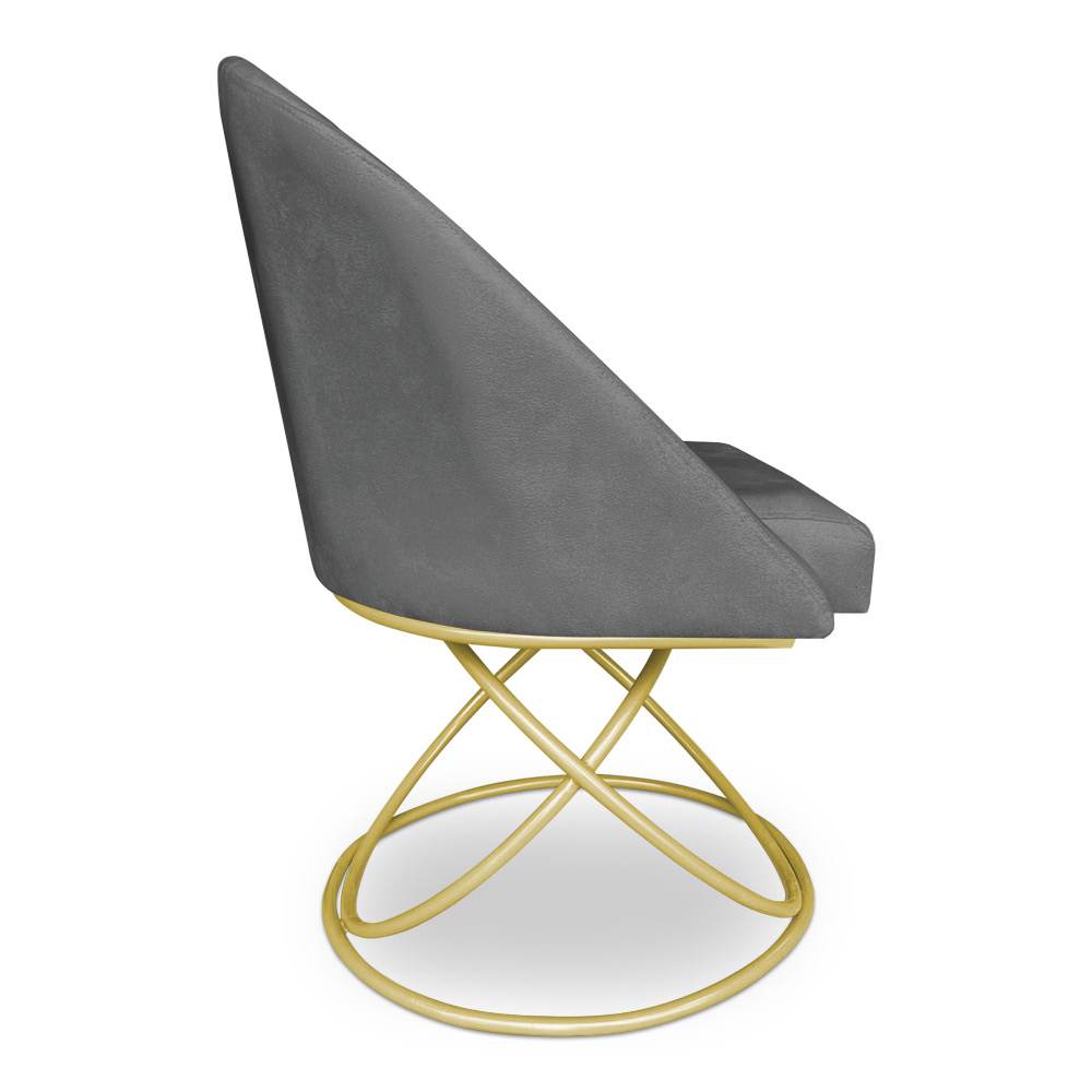 Kit 06 Cadeiras Poltrona de Jantar Bela Veludo Grafite Base Metálica Luxo Dourado - Pallazio