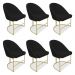 Kit 06 Cadeiras Poltrona de Jantar Bela Veludo Preto Base Metálica Industrial Dourado - Pallazio