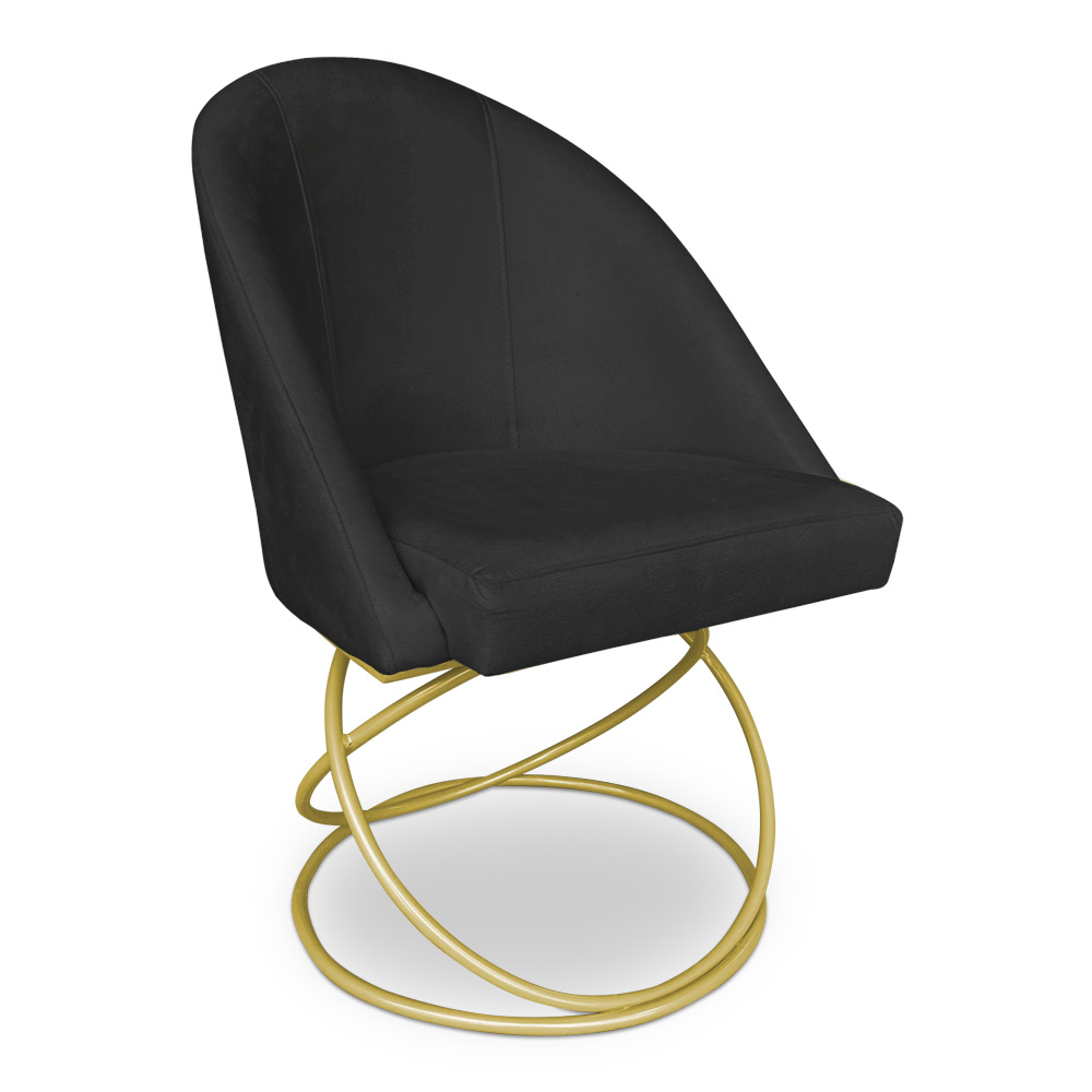 Kit 06 Cadeiras Poltrona de Jantar Bela Veludo Preto Base Metálica Luxo Dourado - Pallazio