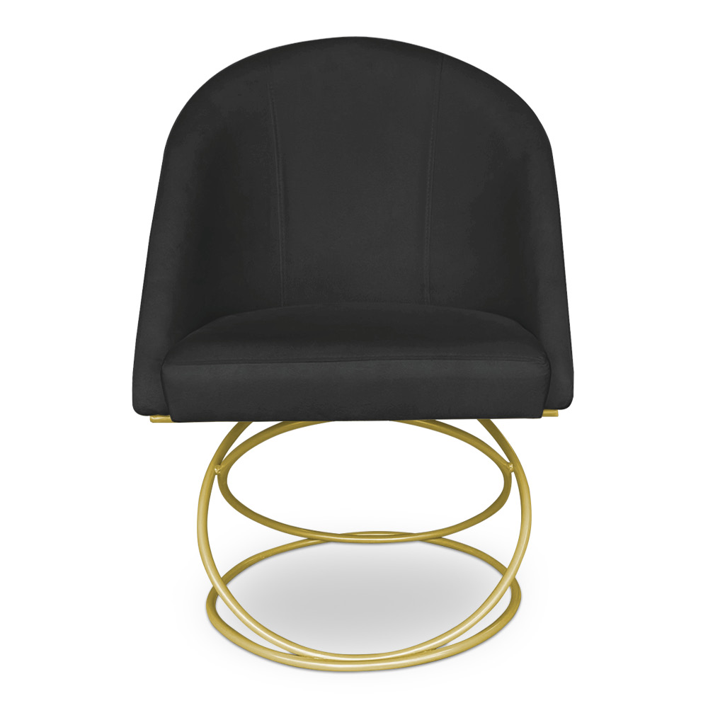 Kit 06 Cadeiras Poltrona de Jantar Bela Veludo Preto Base Metálica Luxo Dourado - Pallazio