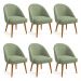 Kit 06 Cadeiras Poltrona de Jantar Estofada Luna Boucle Verde Pistache Pés Palito Castanho - Pallazio