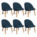 Kit 06 Cadeiras Poltrona de Jantar Luna Suede Azul Marinho Pés Palito Castanho - Pallazio