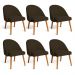 Kit 06 Cadeiras Poltrona de Jantar Luna Suede Marrom Pés Palito Castanho - Pallazio
