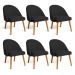 Kit 06 Cadeiras Poltrona de Jantar Luna Suede Preto Pés Palito Castanho - Pallazio