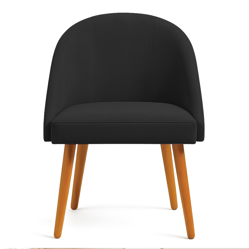 Kit 06 Cadeiras Poltrona de Jantar Luna Suede Preto Pés Palito Castanho - Pallazio