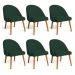 Kit 06 Cadeiras Poltrona de Jantar Luna Suede Verde Pés Palito Castanho - Pallazio