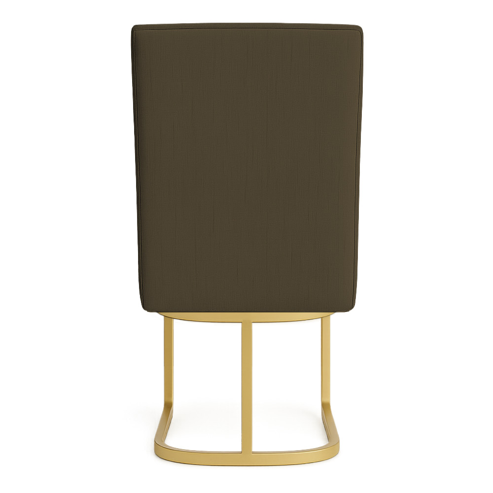 Kit 06 Cadeiras de Jantar Estofada Siena Linho Marrom Café Base de Ferro Dourada - Pallazio