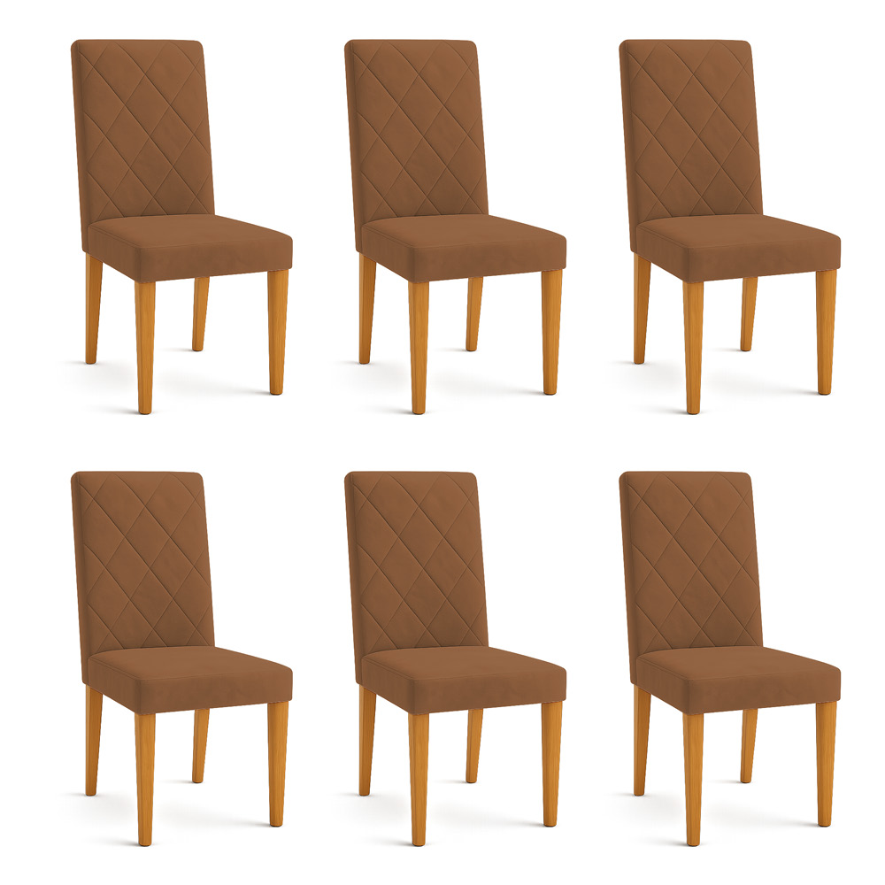 Kit 06 Cadeiras de Jantar Estofada Siena Veludo Terracota Pés Trapézio Castanho - Pallazio