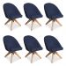 Kit 06 Poltronas Cadeira Giratória Bela Suede Azul Marinho Base de Madeira - Pallazio