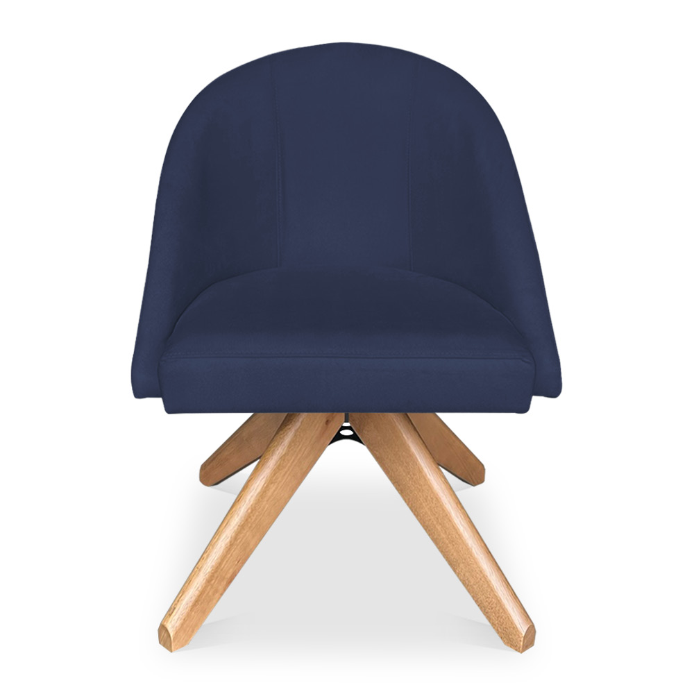 Kit 06 Poltronas Cadeira Giratória Bela Suede Azul Marinho Base de Madeira - Pallazio