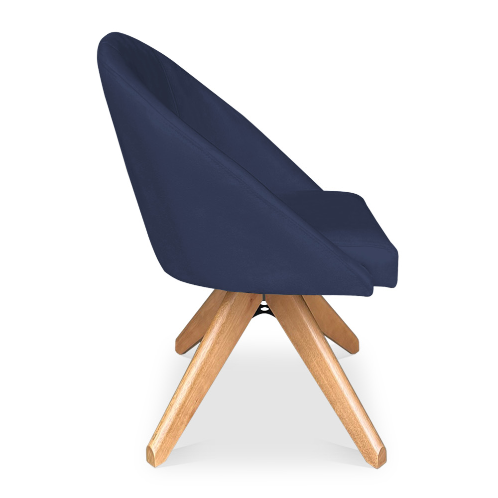 Kit 06 Poltronas Cadeira Giratória Bela Suede Azul Marinho Base de Madeira - Pallazio