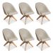 Kit 06 Poltronas Cadeira Giratória Bela Suede Bege Base de Madeira - Pallazio