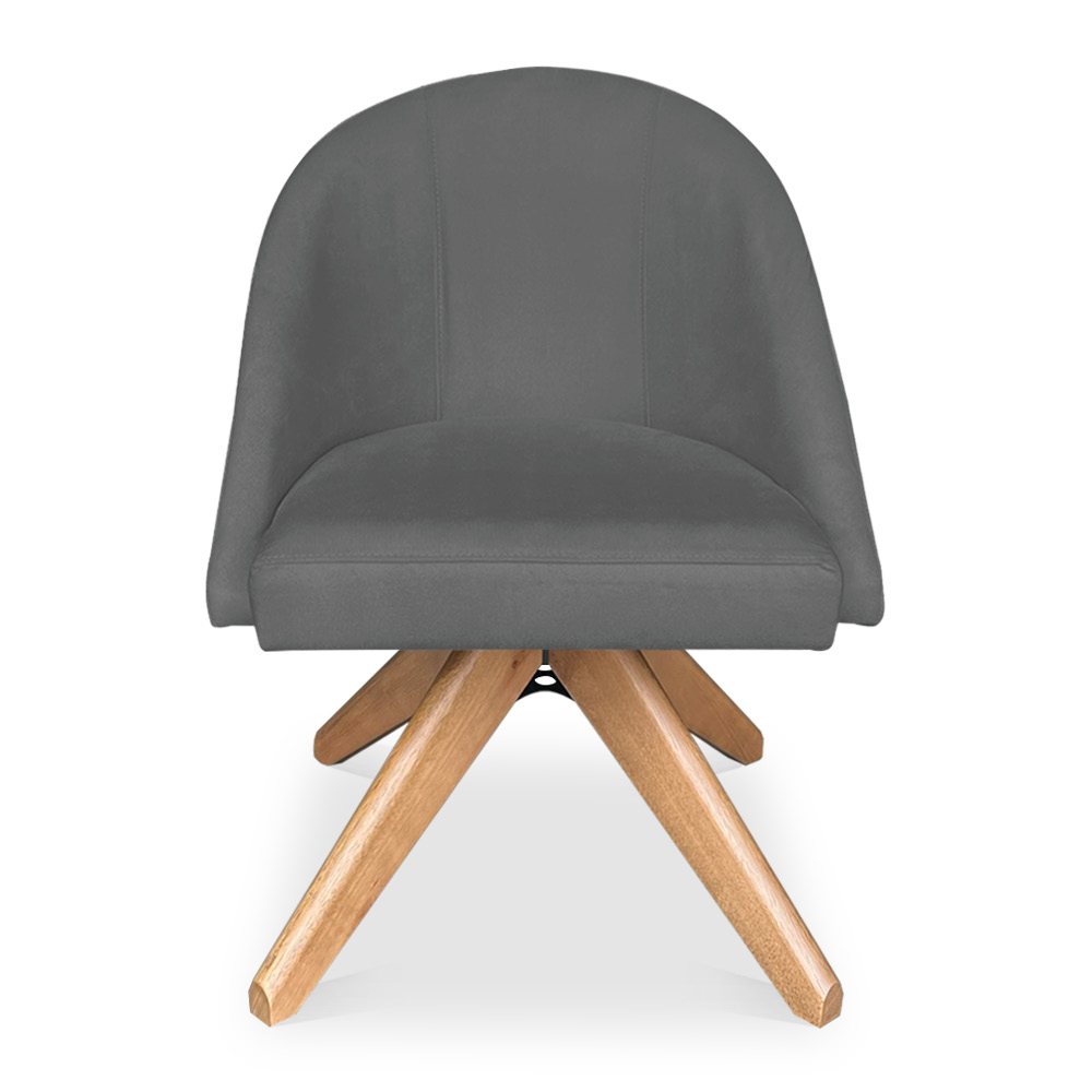 Kit 06 Poltronas Cadeira Giratória Bela Suede Grafite Base de Madeira - Pallazio