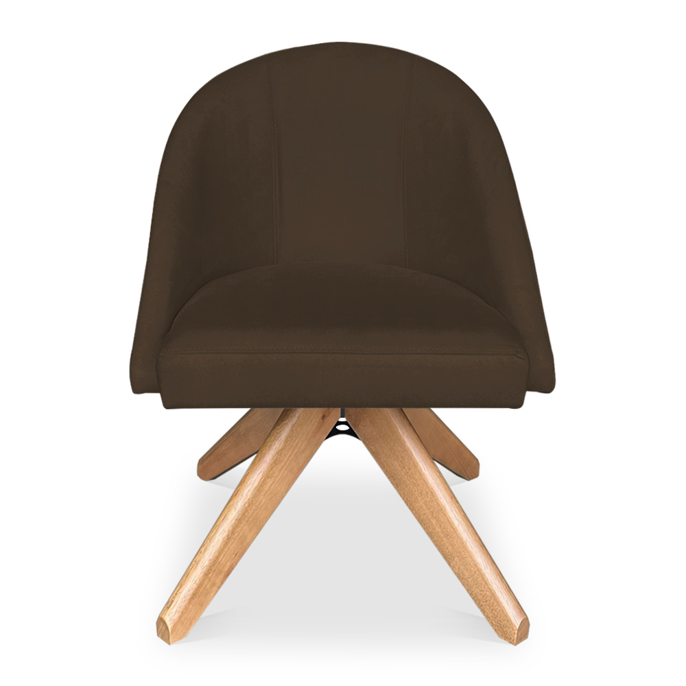 Kit 06 Poltronas Cadeira Giratória Bela Suede Marrom Base de Madeira - Pallazio