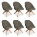 Kit 06 Poltronas Cadeira Giratória Bela Suede Marrom Rato Base de Madeira - Pallazio