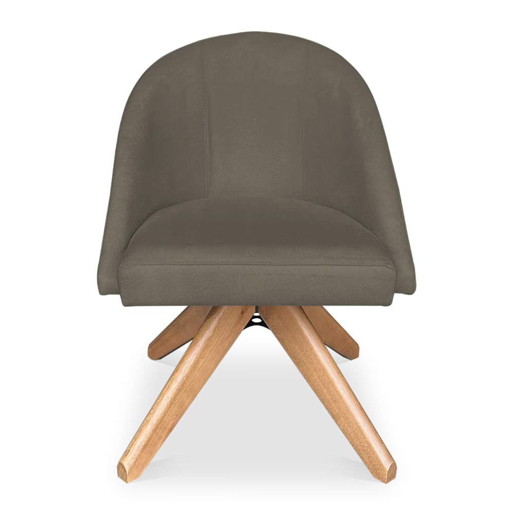 Kit 06 Poltronas Cadeira Giratória Bela Suede Marrom Rato Base de Madeira - Pallazio