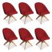 Kit 06 Poltronas Cadeira Giratória Bela Suede Vermelho Base de Madeira - Pallazio