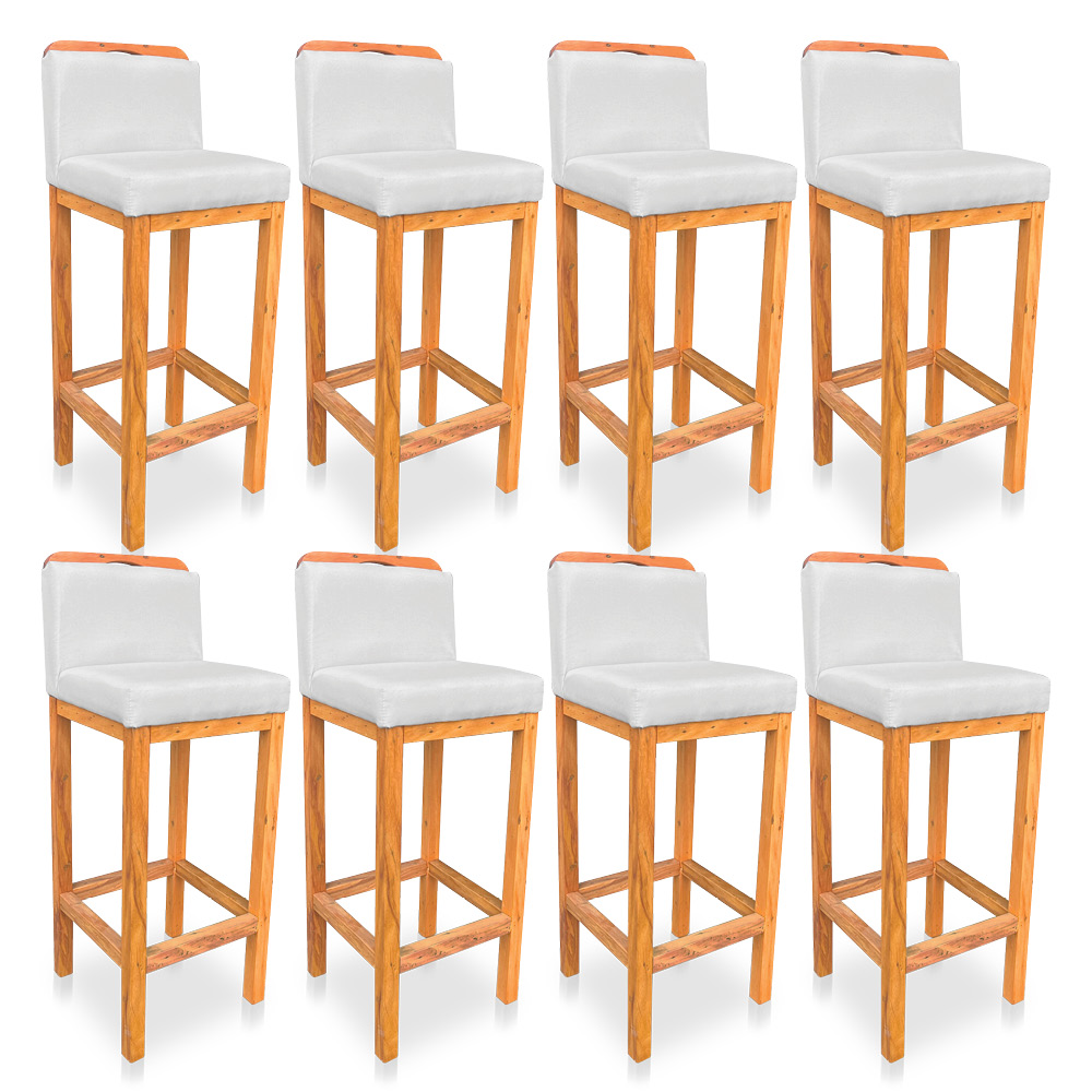 Kit 08 Banquetas Alta Rubi Veludo Cinza Base Fixa de Madeira - Pallazio