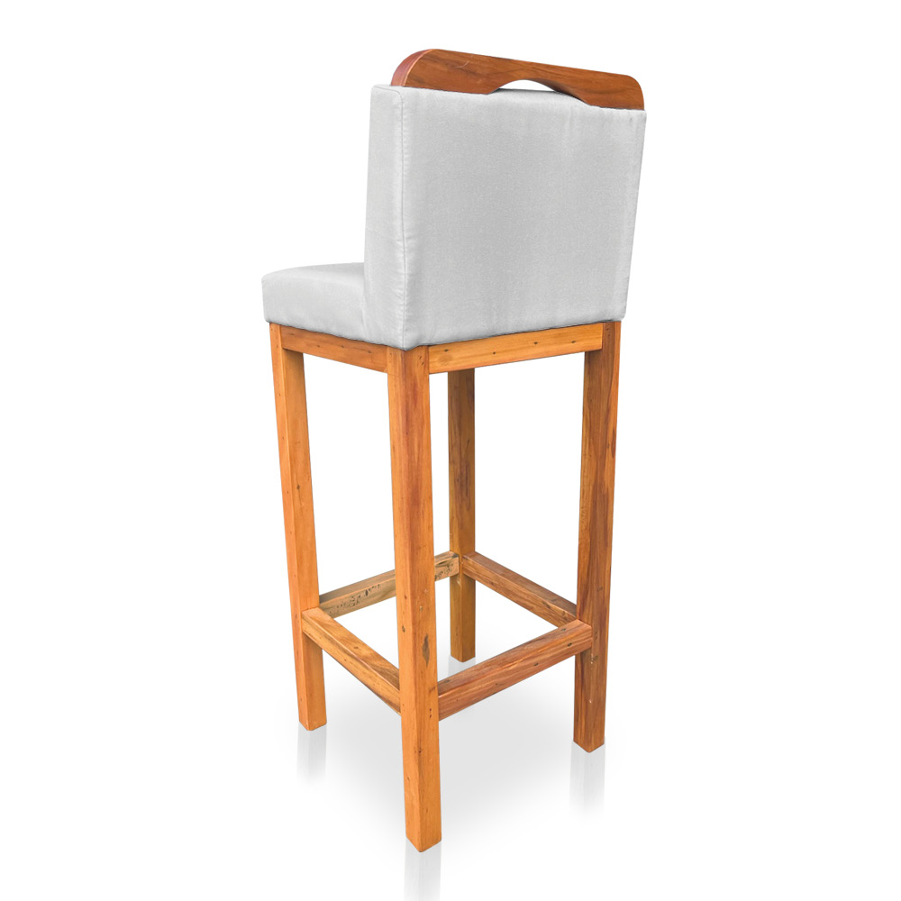 Kit 08 Banquetas Alta Rubi Veludo Cinza Base Fixa de Madeira - Pallazio