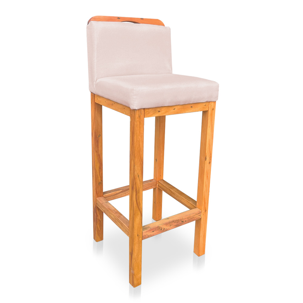 Kit 08 Banquetas Alta Rubi Veludo Rosa Bebê Base Fixa de Madeira - Pallazio
