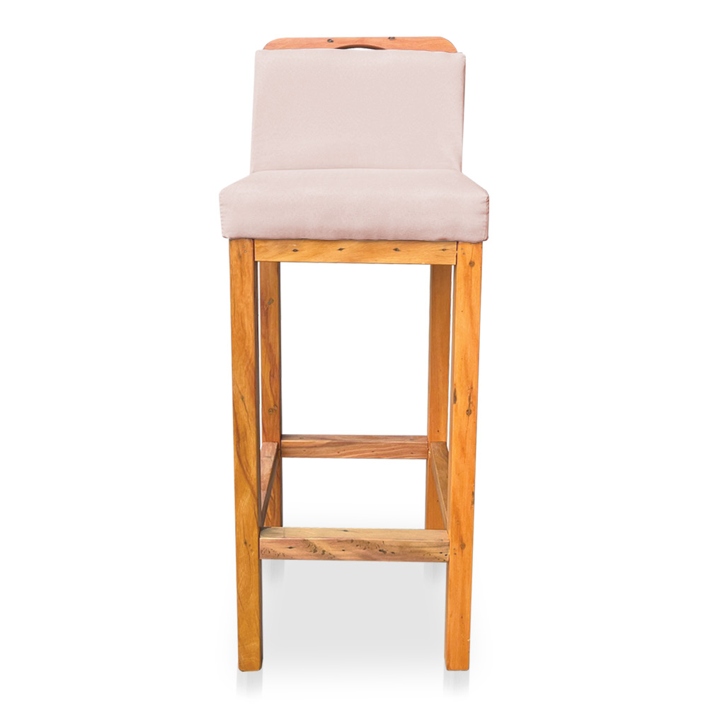 Kit 08 Banquetas Alta Rubi Veludo Rosa Bebê Base Fixa de Madeira - Pallazio