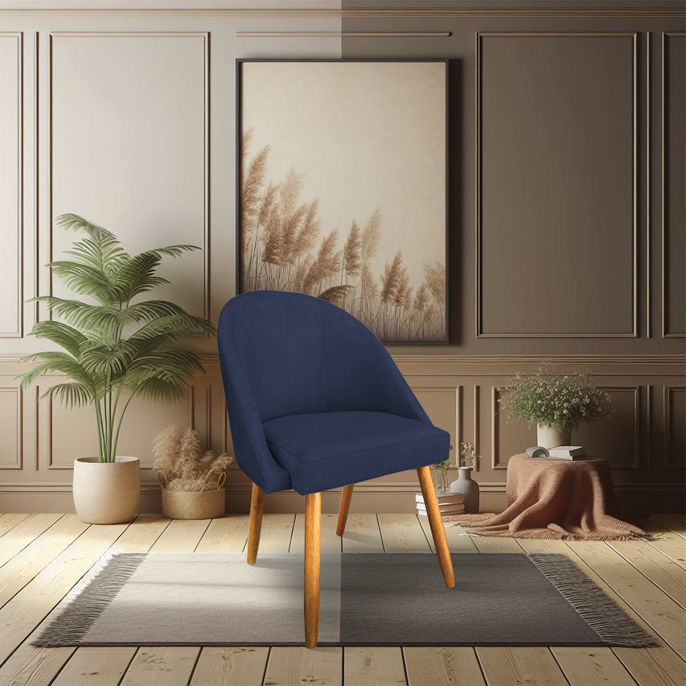 Kit 08 Cadeiras Jantar Bela Suede Azul Marinho Pés Palito Castanho - Pallazio