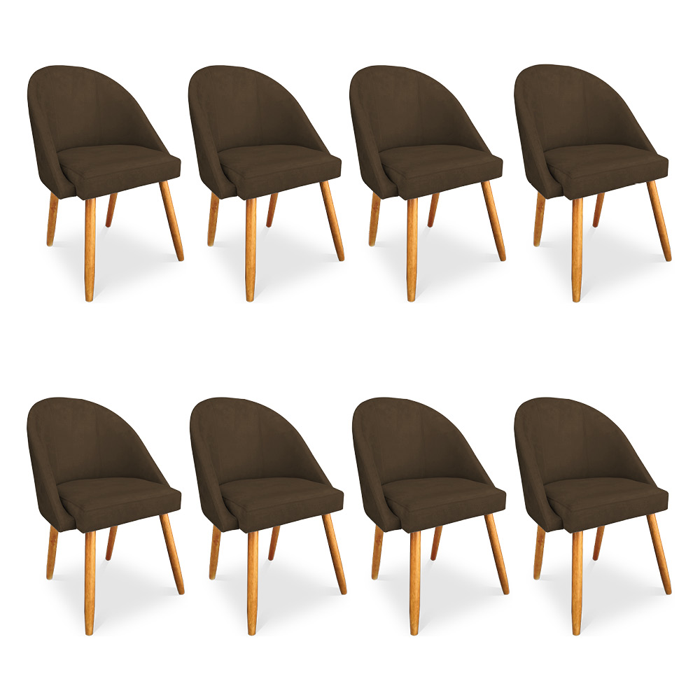 Kit 08 Cadeiras Jantar Bela Suede Marrom Pés Palito Castanho - Pallazio