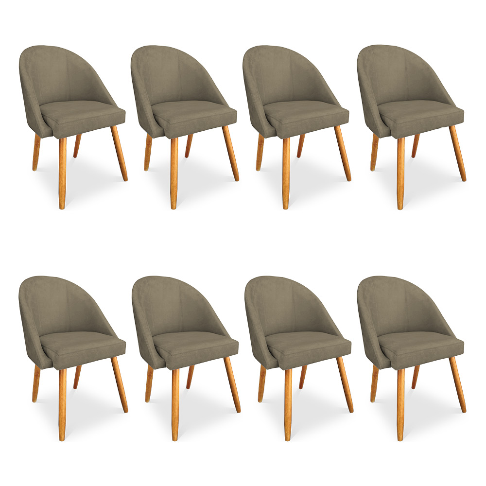 Kit 08 Cadeiras Jantar Bela Suede Marrom Rato Pés Palito Castanho - Pallazio