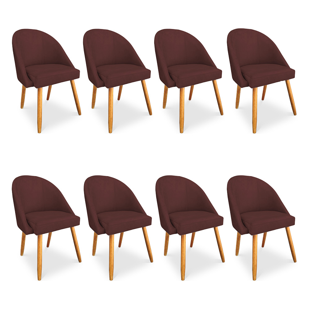 Kit 08 Cadeiras Jantar Bela Suede Marsala Pés Palito Castanho - Pallazio