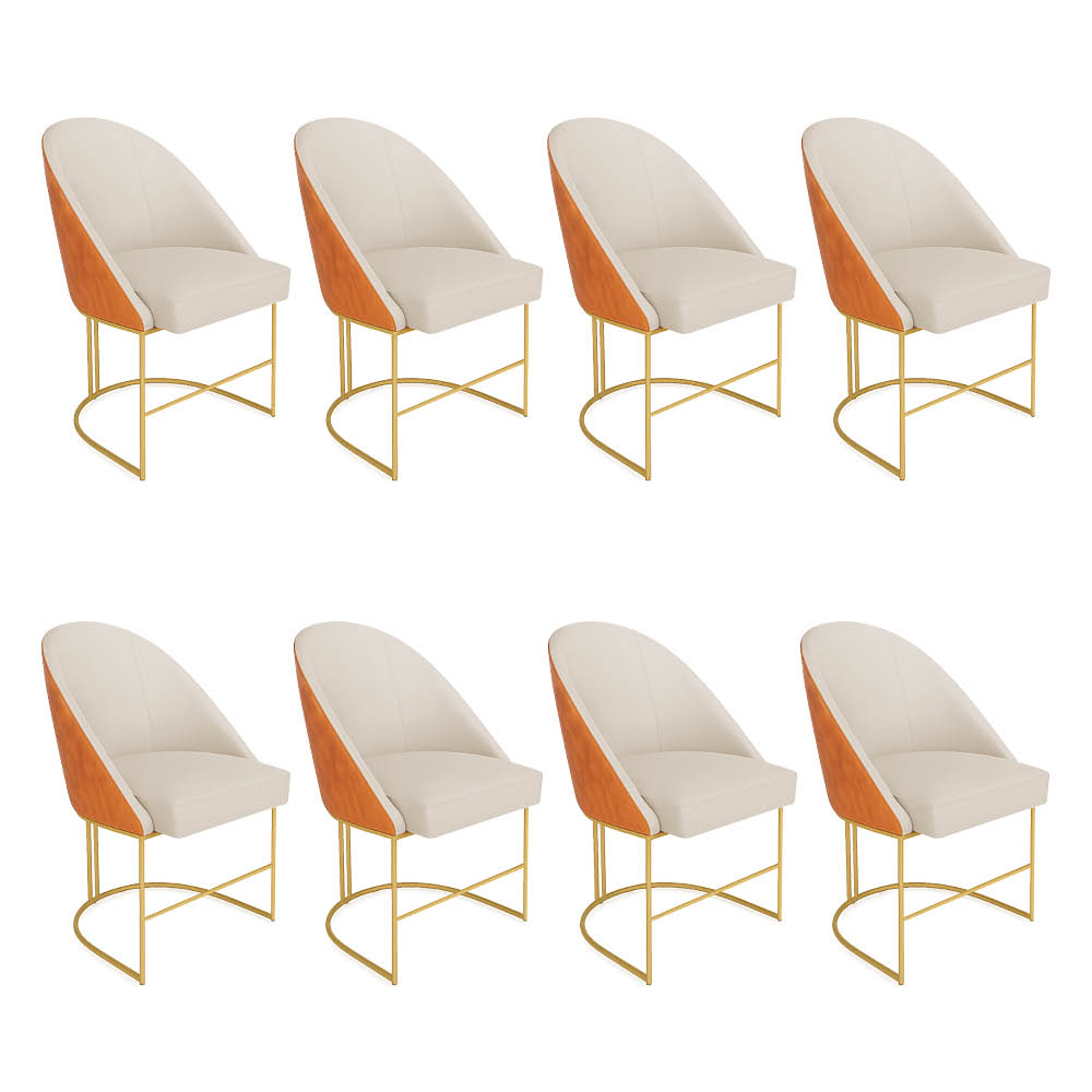 Kit 08 Cadeiras Poltrona de Jantar Bela Corano Nozes e Linho Bege Base Metálica Industrial Dourado - Pallazio