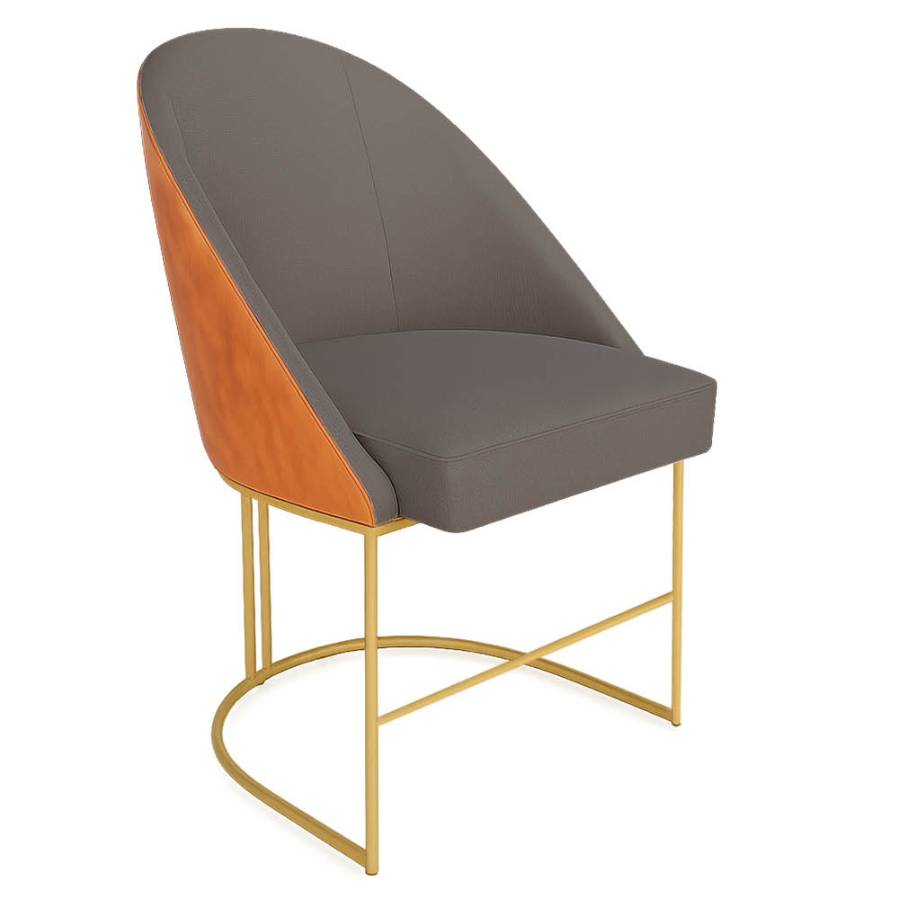 Kit 08 Cadeiras Poltrona de Jantar Bela Corano Nozes e Linho Grafite Base Metálica Industrial Dourado - Pallazio