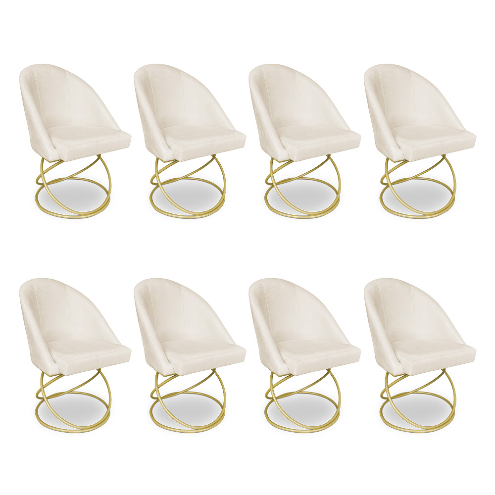Kit 08 Cadeiras Poltrona de Jantar Bela Suede Base Metálica Luxo Dourado - Pallazio