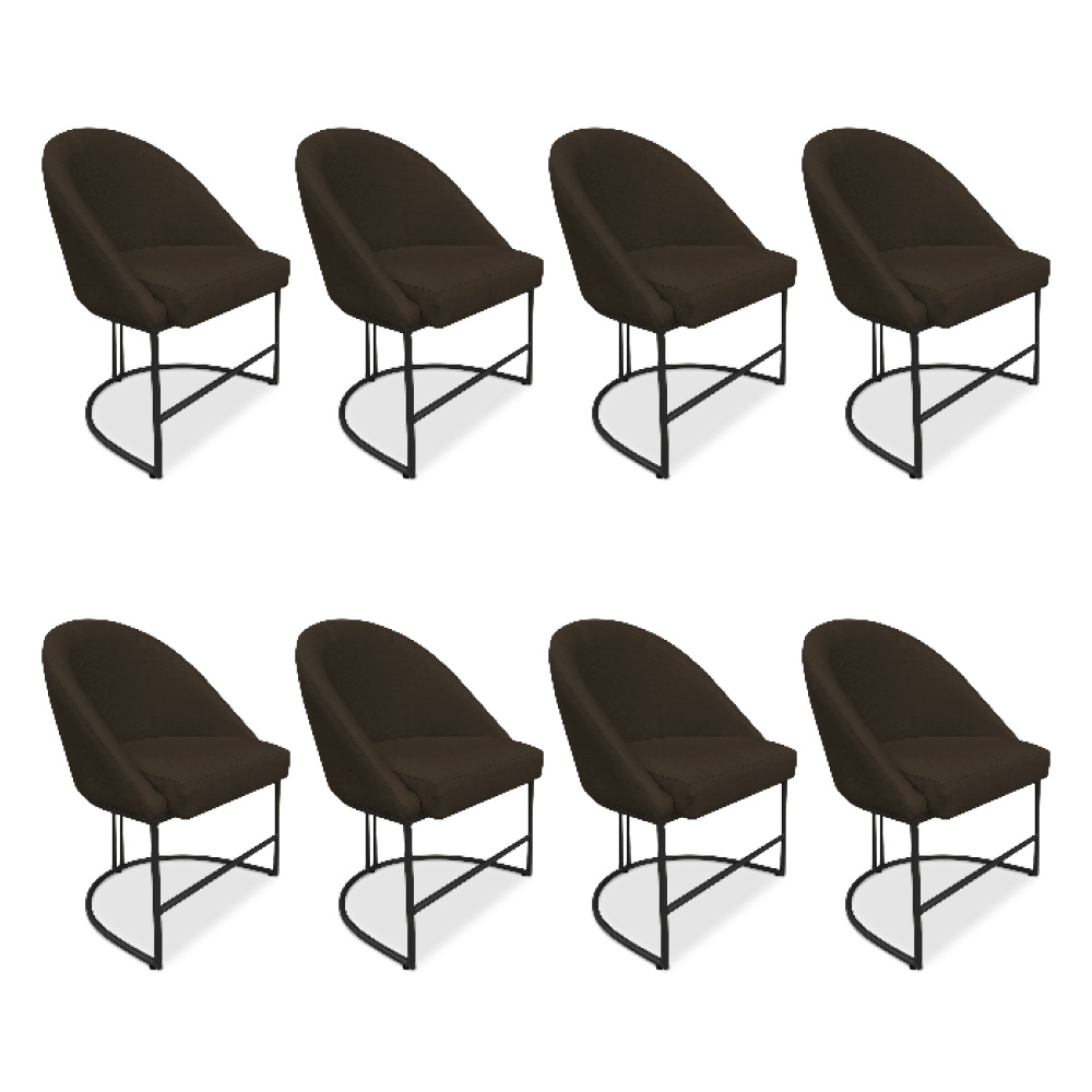 Kit 08 Cadeiras Poltrona de Jantar Bela Suede Marrom Base Metálica Industrial Preto - Pallazio