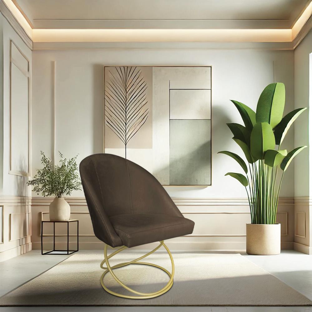 Kit 08 Cadeiras Poltrona de Jantar Bela Suede Marrom Base Metálica Luxo Dourado - Pallazio