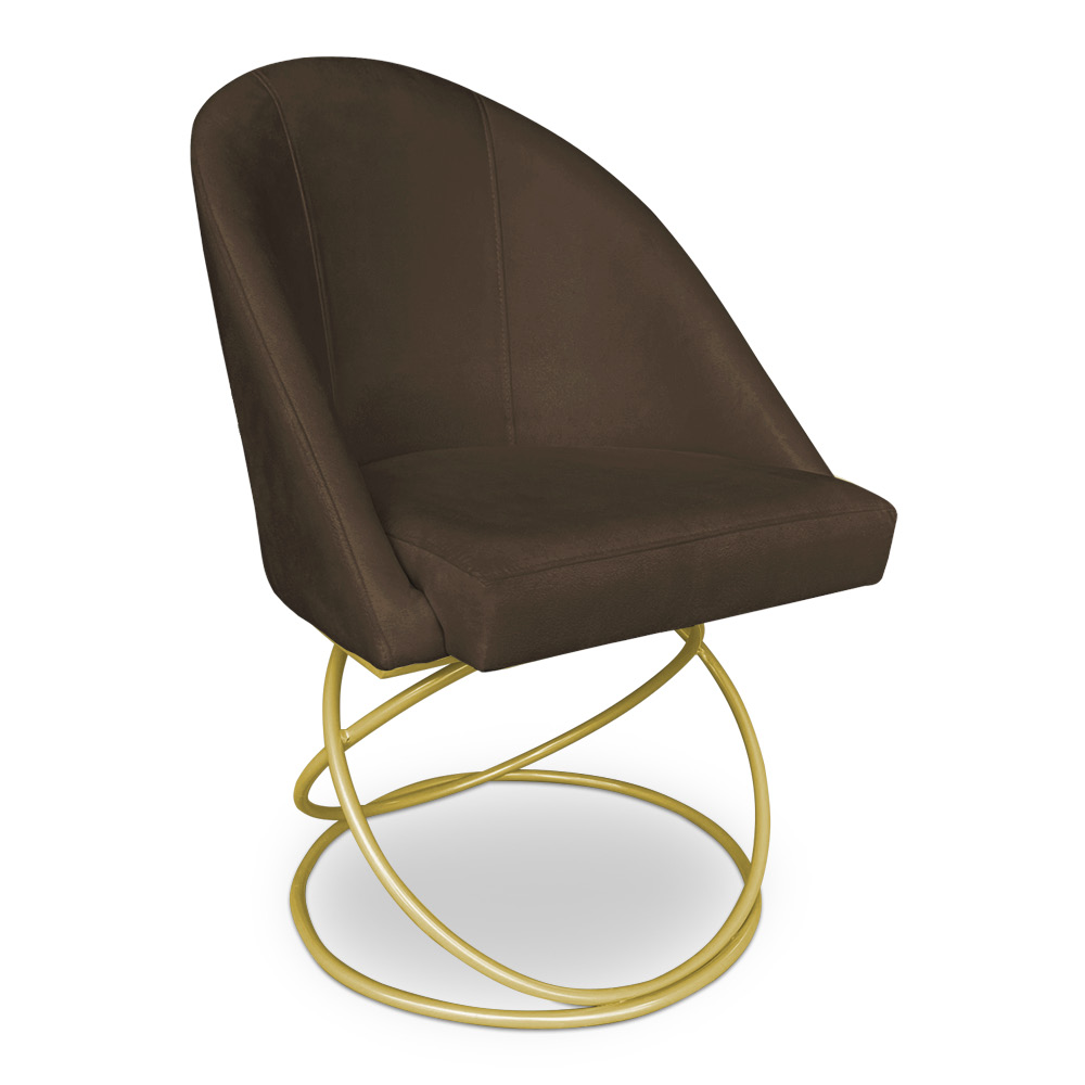 Kit 08 Cadeiras Poltrona de Jantar Bela Suede Marrom Base Metálica Luxo Dourado - Pallazio
