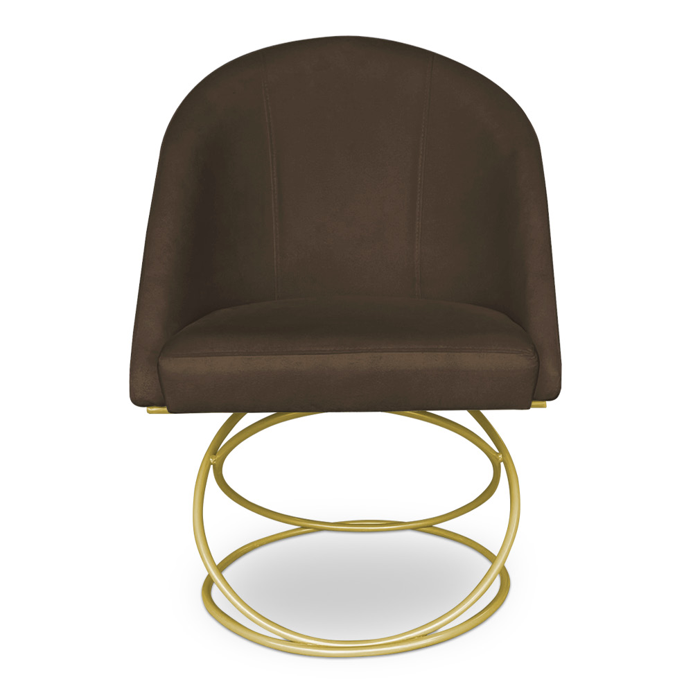 Kit 08 Cadeiras Poltrona de Jantar Bela Suede Marrom Base Metálica Luxo Dourado - Pallazio