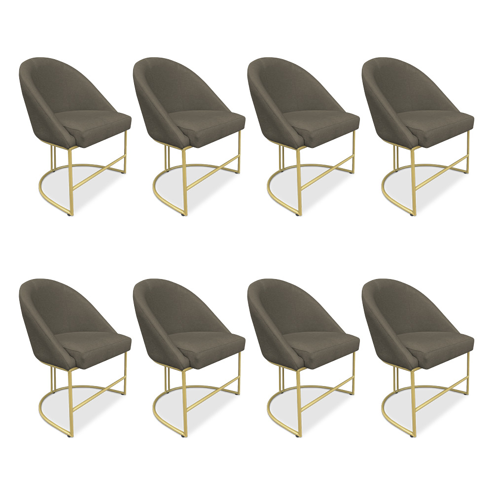 Kit 08 Cadeiras Poltrona de Jantar Bela Suede Marrom Rato Base Metálica Industrial Dourado - Pallazio