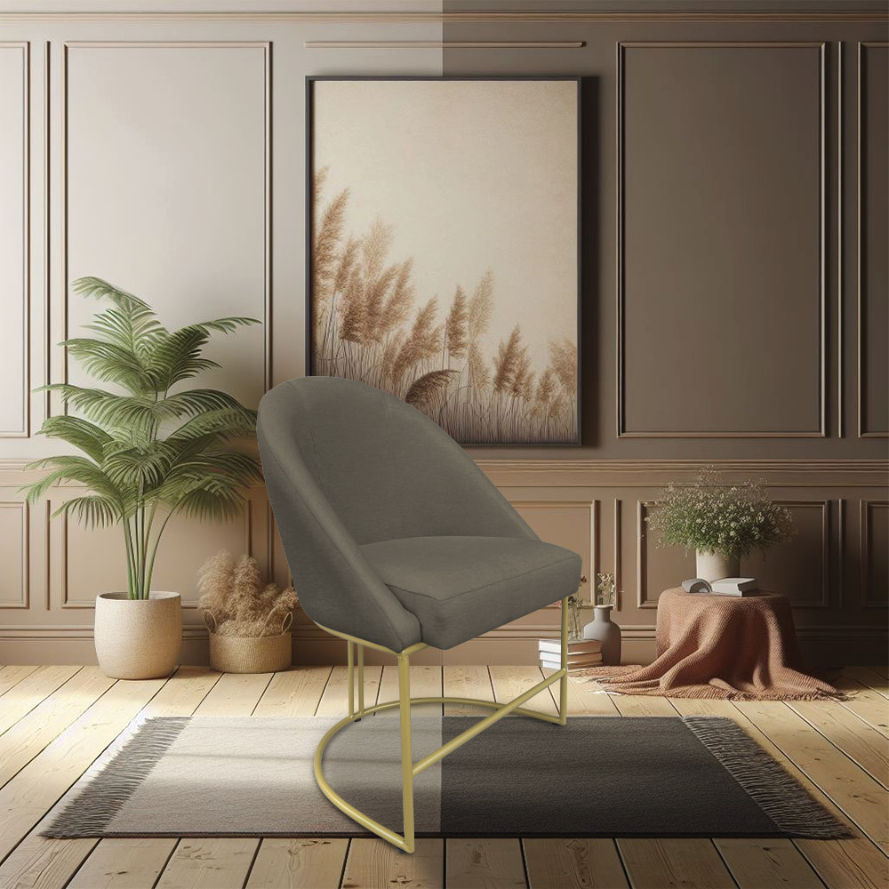 Kit 08 Cadeiras Poltrona de Jantar Bela Suede Marrom Rato Base Metálica Industrial Dourado - Pallazio