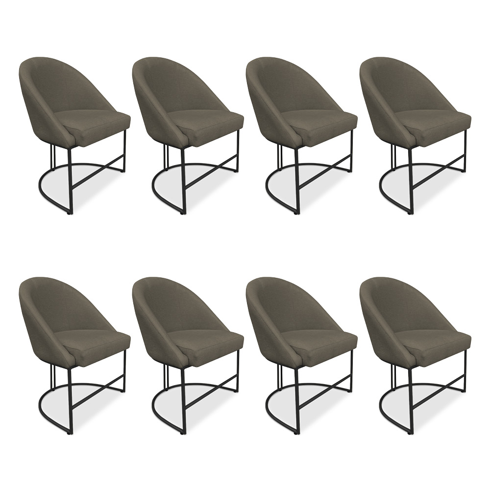 Kit 08 Cadeiras Poltrona de Jantar Bela Suede Marrom Rato Base Metálica Industrial Preto - Pallazio