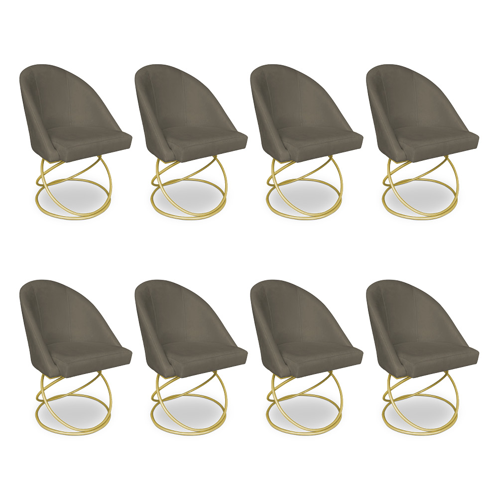 Kit 08 Cadeiras Poltrona de Jantar Bela Suede Marrom Rato Base Metálica Luxo Dourado - Pallazio