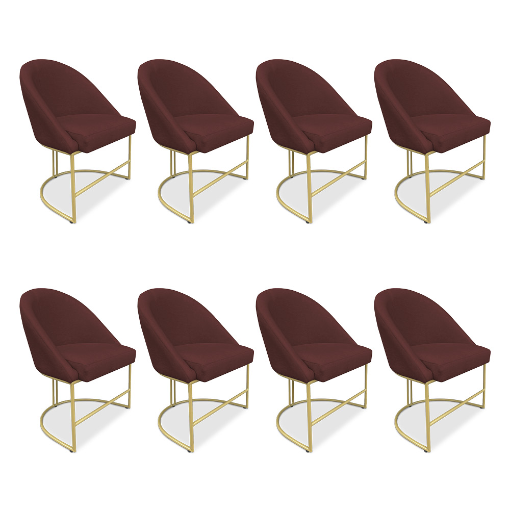 Kit 08 Cadeiras Poltrona de Jantar Bela Suede Marsala Base Metálica Industrial Dourado - Pallazio