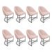 Kit 08 Cadeiras Poltrona de Jantar Bela Suede Rosa Bebê Base Metálica Industrial Preto - Pallazio