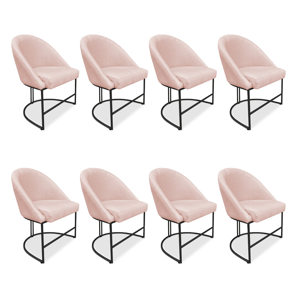 Kit 08 Cadeiras Poltrona de Jantar Bela Suede Rosa Bebê Base Metálica Industrial Preto - Pallazio