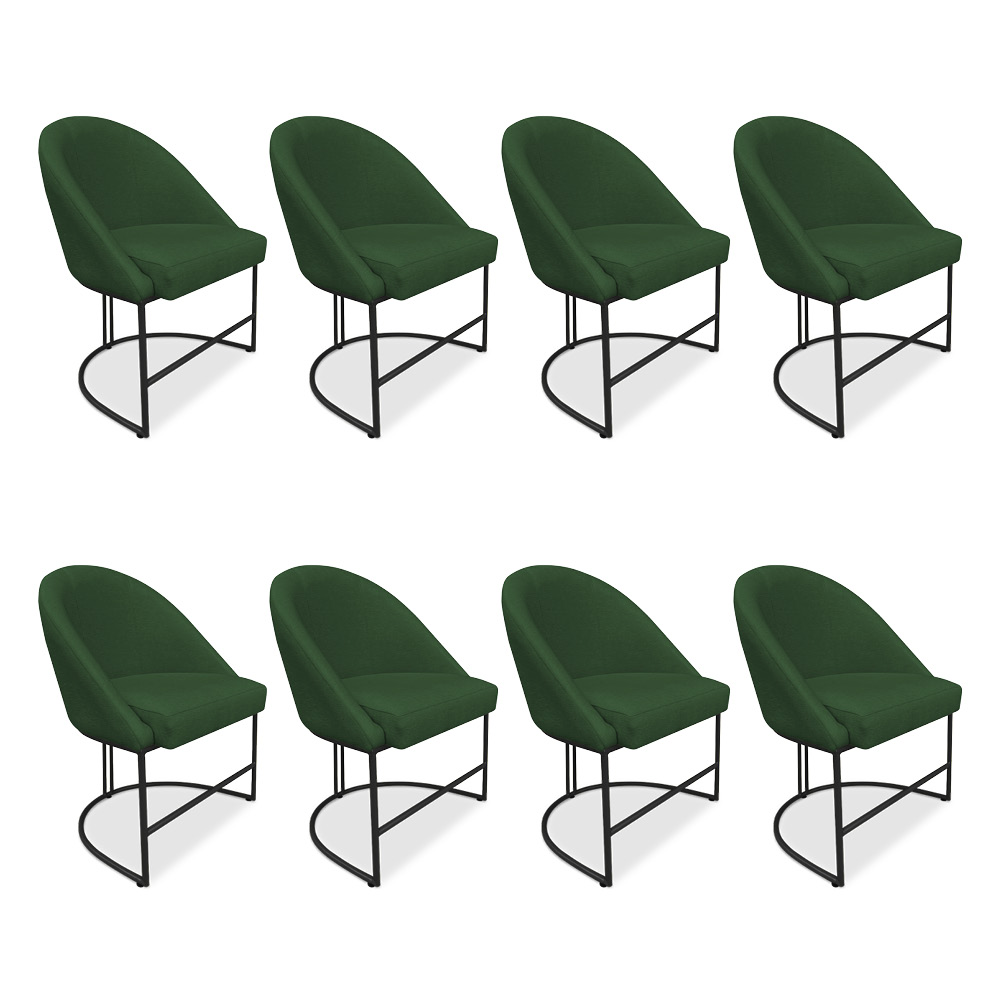 Kit 08 Cadeiras Poltrona de Jantar Bela Suede Verde Base Metálica Industrial Preto - Pallazio