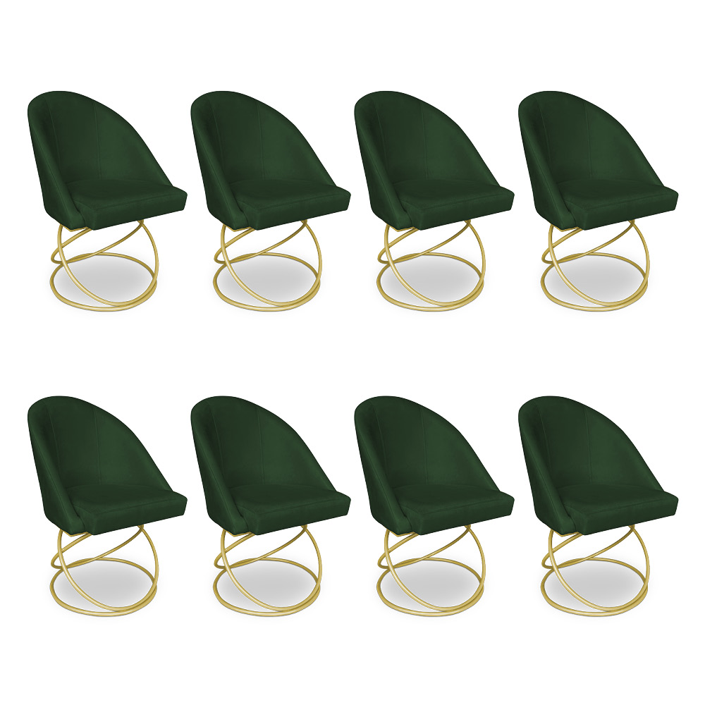 Kit 08 Cadeiras Poltrona de Jantar Bela Suede Verde Base Metálica Luxo Dourado - Pallazio